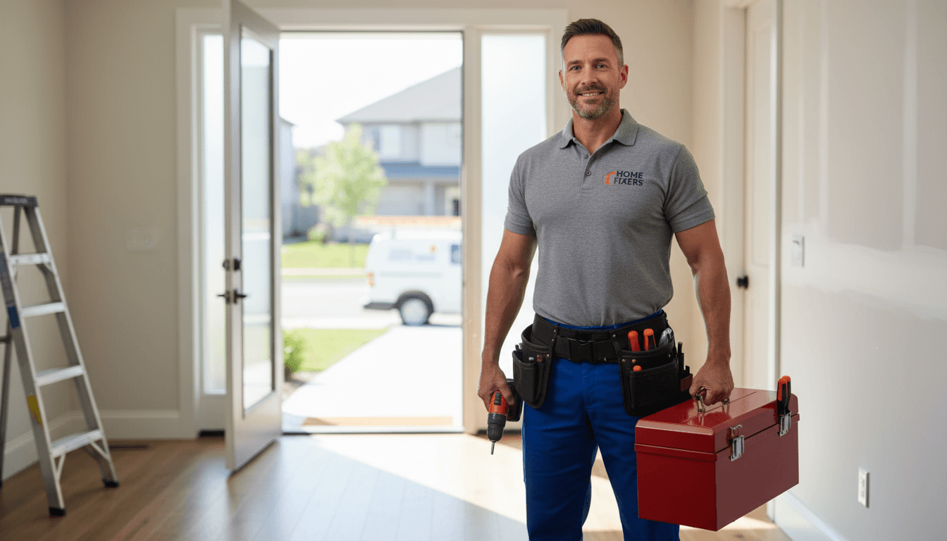 Professional handyman holding a toolbox, ready for home repairs